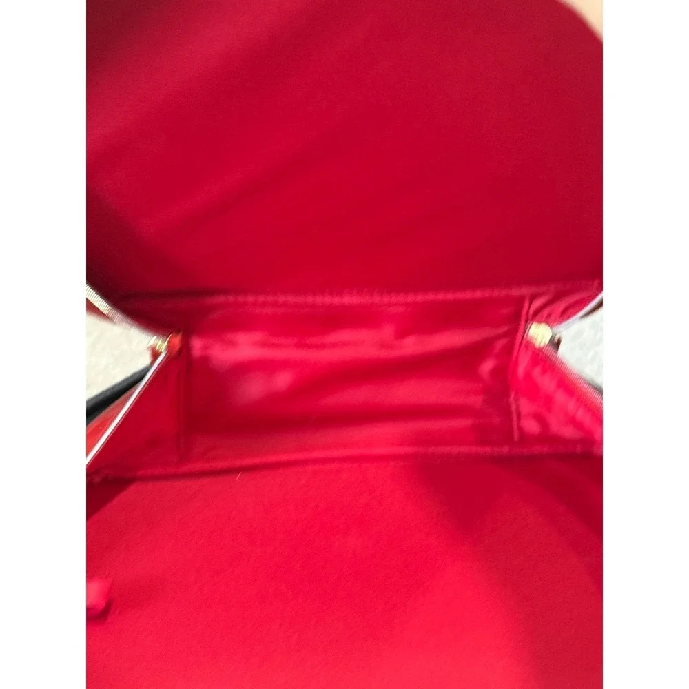 Estee Lauder Red Patent Leather Vanity Cosmetic Makeup Case‎ Bag Gold Zipper